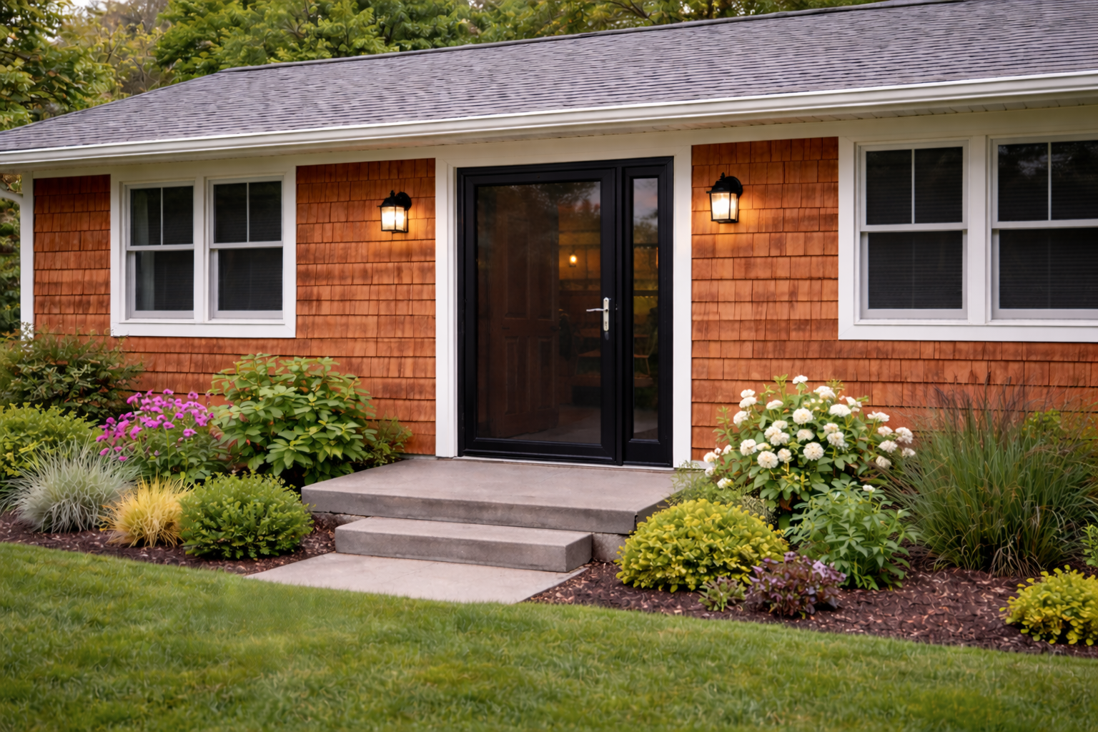 Installed storm door on a residential entry